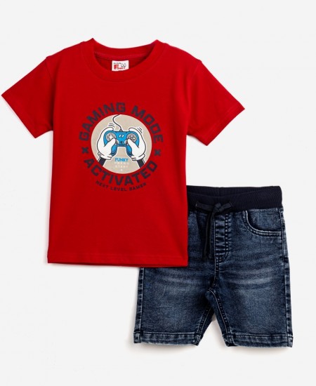 FUNKY Σετ Μπλούζα και Βερμούδα Τζιν 124-302103 Κόκκινο/Μπλε
