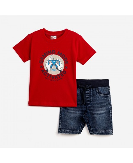 FUNKY Σετ Μπλούζα και Βερμούδα Τζιν 124-302103 Κόκκινο/Μπλε