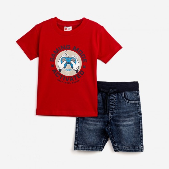 FUNKY Σετ Μπλούζα και Βερμούδα Τζιν 124-302103 Κόκκινο/Μπλε