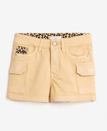 FUNKY Σορτς Τζιν 124-532103 Μπεζ/Animal Print 