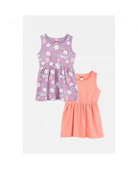 JOYCE Φορέματα 2τμχ 2411605 Ροδακινί/Μωβ Φλοράλ 