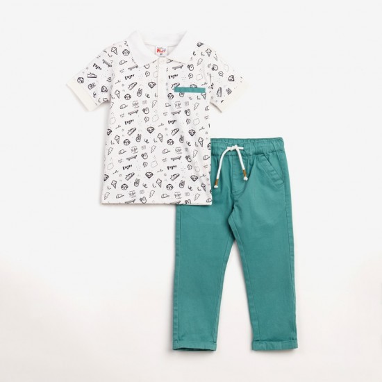 FUNKY Σετ Μπλούζα Πόλο και Παντελόνι 124-393101 Λεύκο/Μπλε