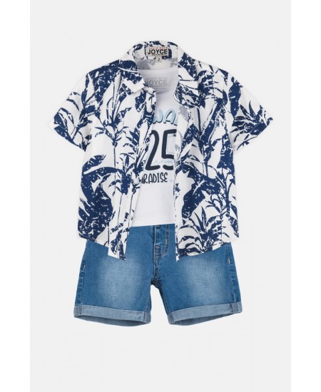 JOYCE Σετ Πουκάμισο, Μπλούζα και Βερμούδα Τζιν 2442015 Λευκό/Μπλε 