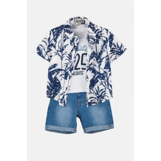 JOYCE Σετ Πουκάμισο, Μπλούζα και Βερμούδα Τζιν 2442015 Λευκό/Μπλε 