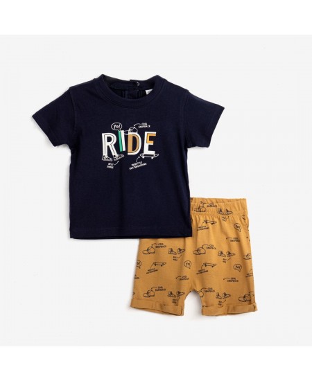 FUNKY Σετ Μπλούζα και Βερμούδα 124-801112 Μπλε/Καφέ