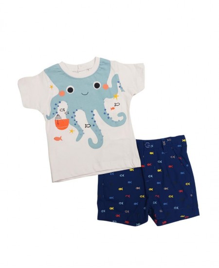 FUNKY Σετ Μπλούζα και Βερμούδα Σταθερή 123-804104 Λευκό/Μπλε