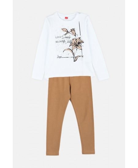 JOYCE Σετ Μπλούζα και Κολάν 2413110 Λευκό/Καμηλό 