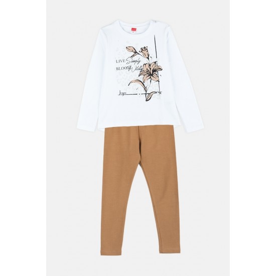 JOYCE Σετ Μπλούζα και Κολάν 2413110 Λευκό/Καμηλό 