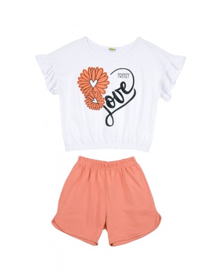 FRENZY Σετ Μπλούζα και Σορτς 63415411 Λευκό/Ροδακινί 