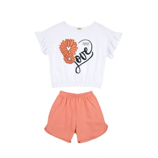 FRENZY Σετ Μπλούζα και Σορτς 63415411 Λευκό/Ροδακινί 