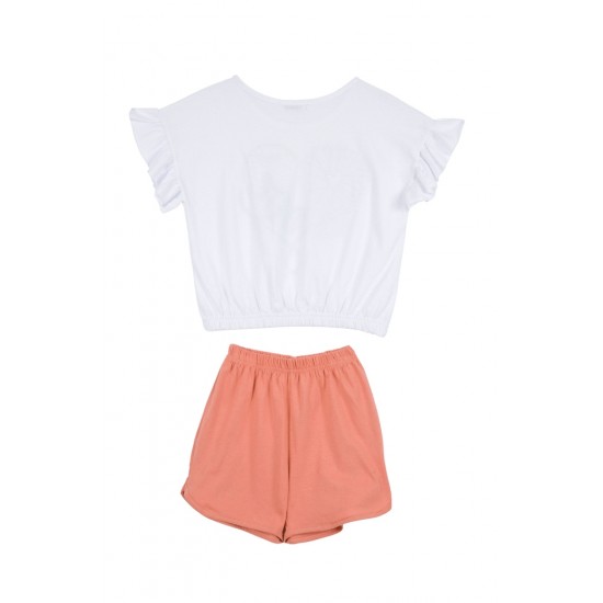 FRENZY Σετ Μπλούζα και Σορτς 63415411 Λευκό/Ροδακινί 