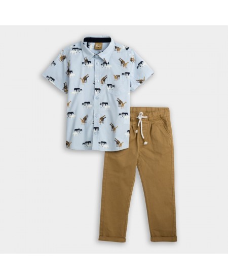FUNKY Σετ Πουκάμισο και Παντελόνι 124-393102 Γαλάζιο/Καμηλό 