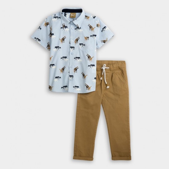 FUNKY Σετ Πουκάμισο και Παντελόνι 124-393102 Γαλάζιο/Καμηλό 