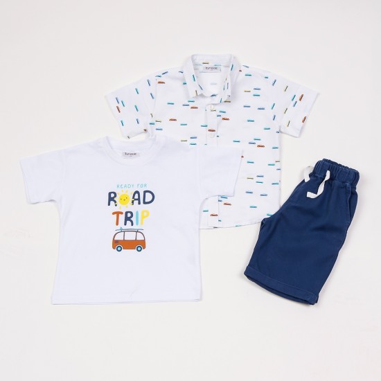 TRAX Σετ Πουκάμισο, Μπλούζα και Βερμούδα 45444 Λευκό/Μπλε 