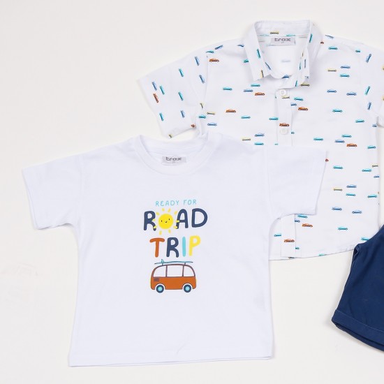 TRAX Σετ Πουκάμισο, Μπλούζα και Βερμούδα 45444 Λευκό/Μπλε 