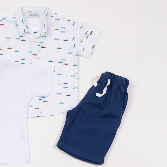 TRAX Σετ Πουκάμισο, Μπλούζα και Βερμούδα 45444 Λευκό/Μπλε 