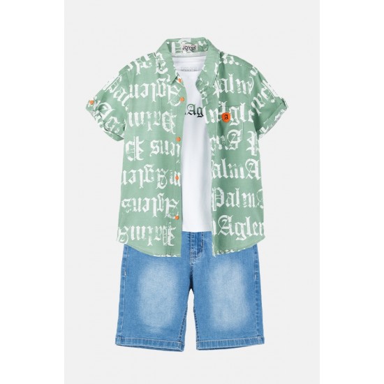 JOYCE Σετ Πουκάμισο, Μπλούζα και Βερμούδα Τζιν 2444030 Πράσινο 