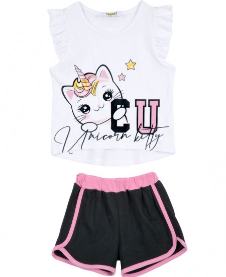 FRENZY Σετ Μπλούζα και Σορτς 62415439 Λευκό/Μαύρο 