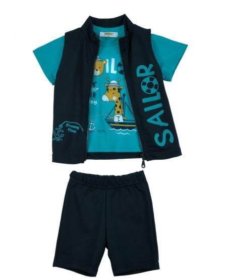 FRENZY Σετ Μπλούζα, Αμάνικο Ζακετάκι και Βερμούδα 71415106 Μπλε 