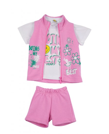 FRENZY Σετ Μπλούζα, Αμάνικο Ζακετάκι και Σορτς 61415094 Ροζ 