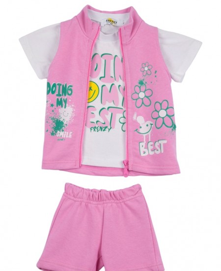 FRENZY Σετ Μπλούζα, Αμάνικο Ζακετάκι και Σορτς 61415094 Ροζ 