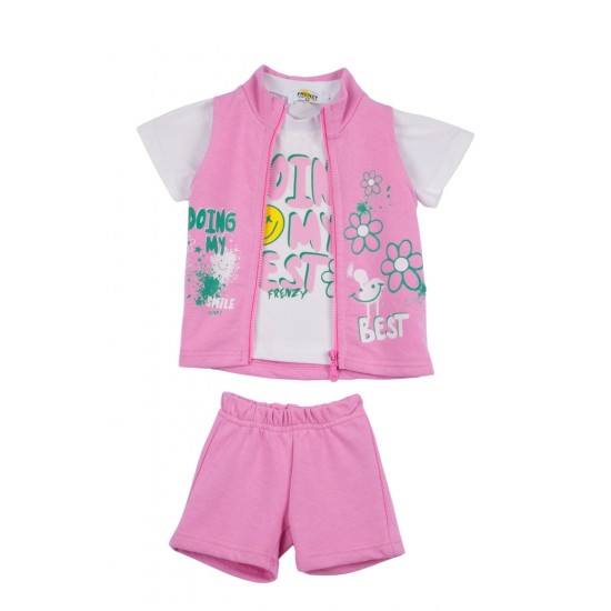 FRENZY Σετ Μπλούζα, Αμάνικο Ζακετάκι και Σορτς 61415094 Ροζ 