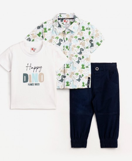 FUNKY Σετ 3τμχ Πουκάμισο,Μπλούζα και Παντελόνι 124-895107 Λευκό/Μπλε