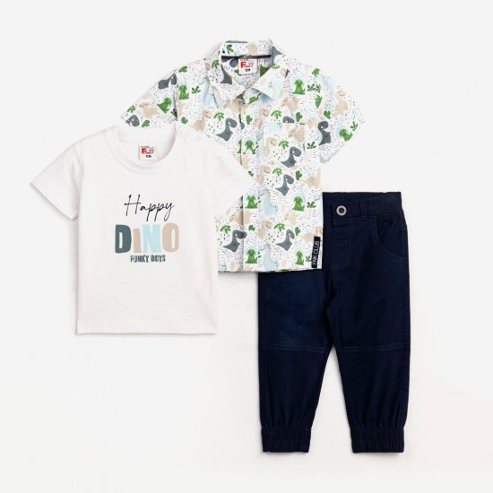 FUNKY Σετ 3τμχ Πουκάμισο,Μπλούζα και Παντελόνι 124-895107 Λευκό/Μπλε
