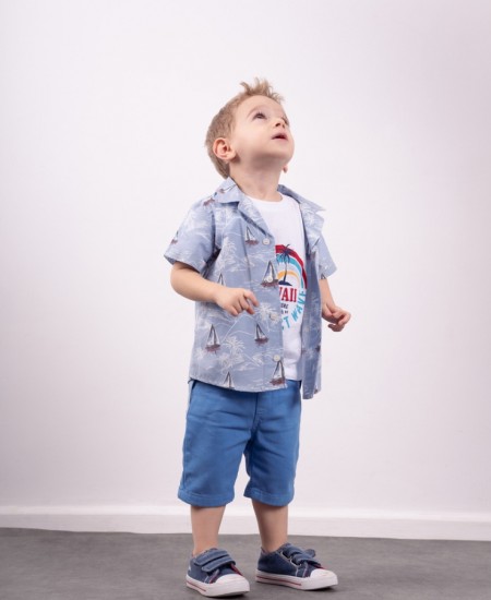 HASHTAG Σετ Πουκάμισο, Μπλούζα και Βερμούδα 242611 Γαλάζιο/Μπλε 