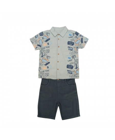 WEST Πουκάμισο και Βερμούδα 324793 Μέντα/Ανθρακί  