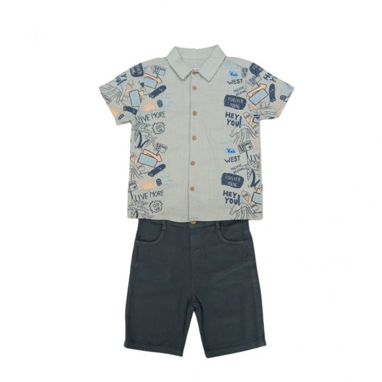 WEST Πουκάμισο και Βερμούδα 324793 Μέντα/Ανθρακί  