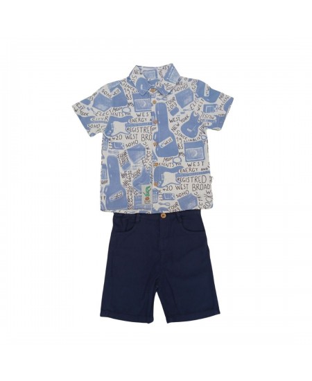 WEST Πουκάμισο και Βερμούδα 324772 Γαλάζιο/Μπλε 