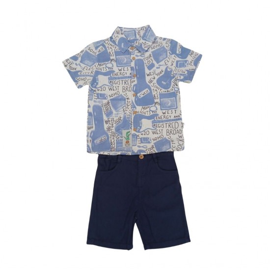 WEST Πουκάμισο και Βερμούδα 324772 Γαλάζιο/Μπλε 