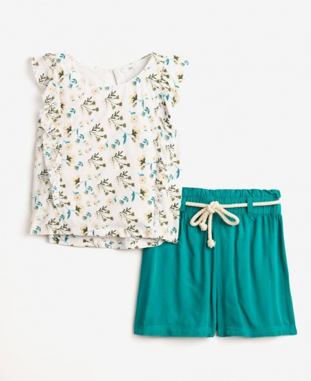 FUNKY Σετ Μπλούζα και Σορτς 124-525103 Λευκό/Βεραμάν 