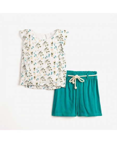 FUNKY Σετ Μπλούζα και Σορτς 124-525103 Λευκό/Βεραμάν 