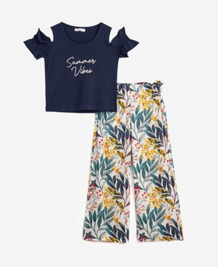 FUNKY Σετ Παντελόνα και Μπλούζα 124-522101 Μπλε/Εμπριμέ 