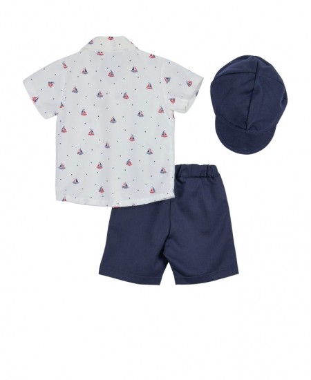 BABYLON Σετ Πουκάμισο/Βερμούδα και Καπέλο 41415017 Λευκό/Μπλε 