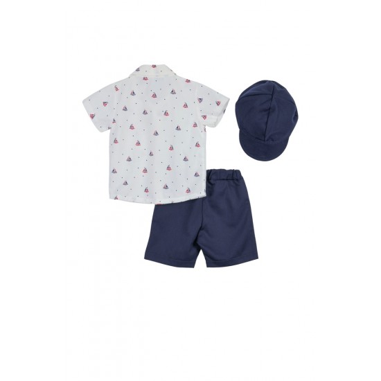 BABYLON Σετ Πουκάμισο/Βερμούδα και Καπέλο 41415017 Λευκό/Μπλε 