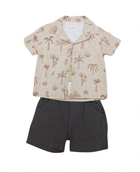 IGGY Σετ Πουκάμισο/Μπλούζα και Βερμούδα 124107 Εκρού/Καφέ 