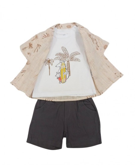 IGGY Σετ Πουκάμισο/Μπλούζα και Βερμούδα 124107 Εκρού/Καφέ 