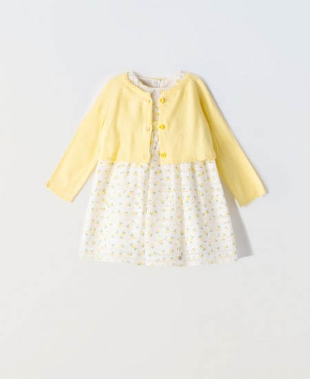 EBITA Φόρεμα και Ζακετάκι 242503 Λευκό/Κίτρινο 