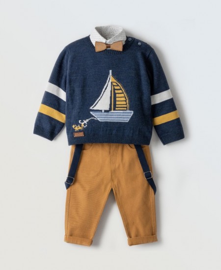 HASHTAG Σετ Πλεκτό, Πουκάμισο και Παντελόνι 243603 Μπλε/Μουσταρδί