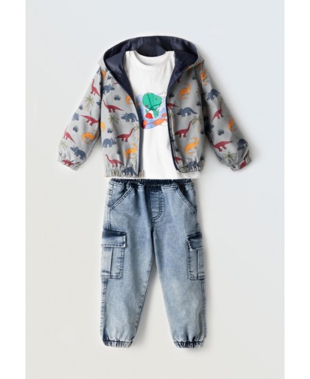 HASHTAG Σετ Μπουφανάκι, Μπλουζάκι και Τζιν 254817 Μπλε/Γκρι