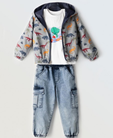 HASHTAG Σετ Μπουφανάκι, Μπλουζάκι και Τζιν 254817 Μπλε/Γκρι