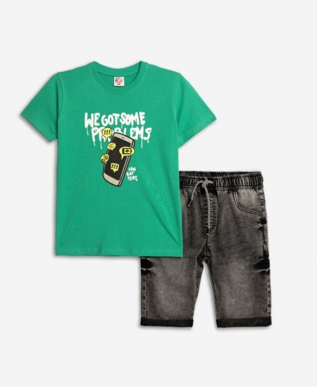 FUNKY Μπλούζα και Βερμούδα Τζιν 125-102103 Πράσινο