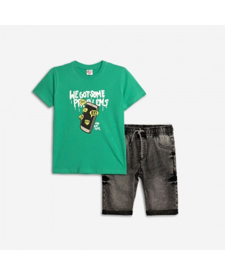 FUNKY Μπλούζα και Βερμούδα Τζιν 125-102103 Πράσινο