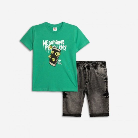 FUNKY Μπλούζα και Βερμούδα Τζιν 125-102103 Πράσινο