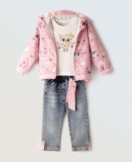 EBITA Σετ Μπουφανάκι, Μπλούζα και Παντελόνι Τζιν 254501 Ροζ