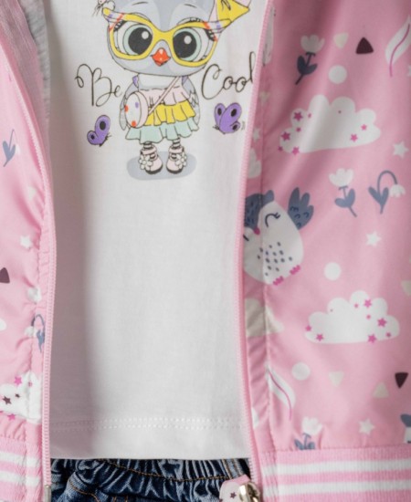 EBITA Σετ Μπουφανάκι, Μπλούζα και Παντελόνι Τζιν 254501 Ροζ