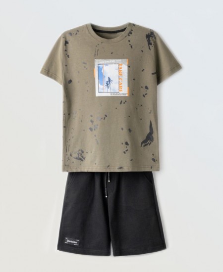 HASHTAG Σετ Μπλούζα και Βερμούδα 254701 Χακί